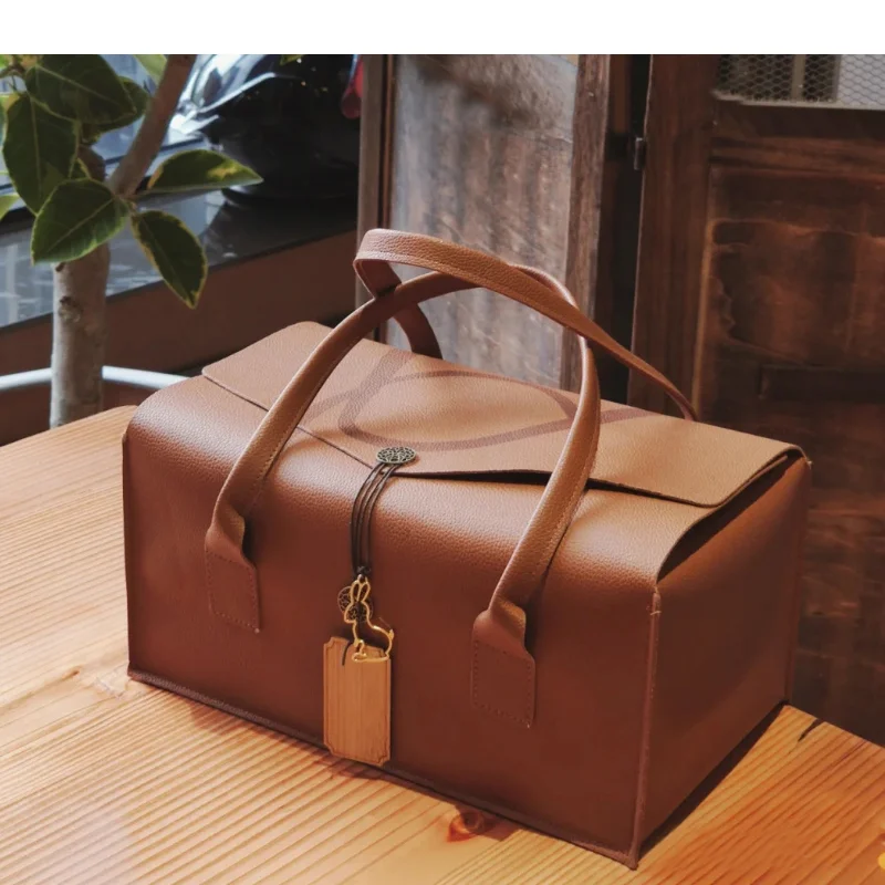 Кожаная подарочная корзина, Рождественская корзина для хранения красного вина, корзина для фруктов и цветов, большой лоток