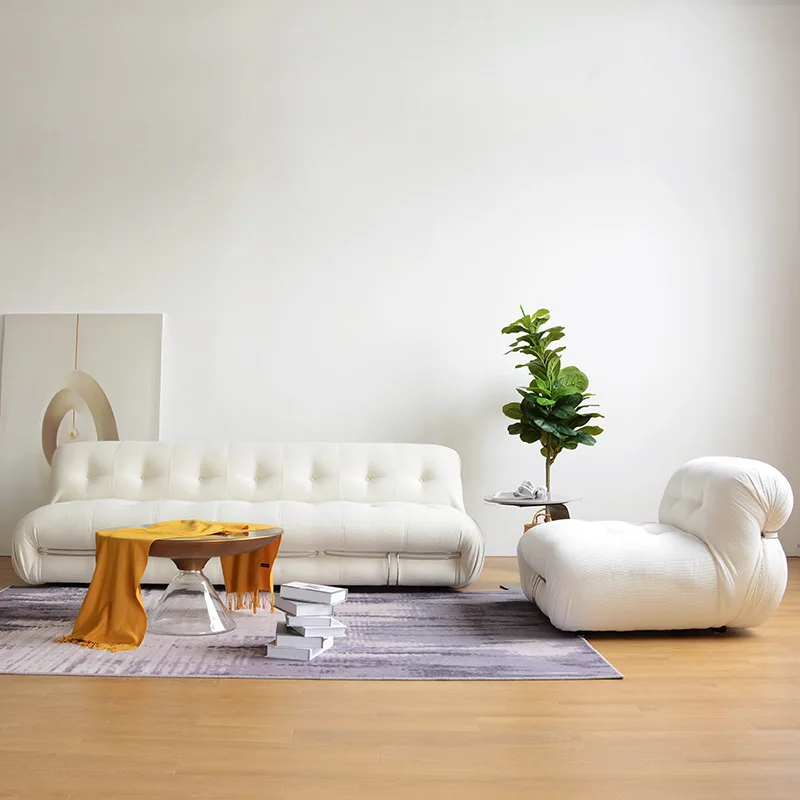 ATUNUS Living Room Nordic Scandinavian 1 Seater Soriana Couch Big Steel Teeth Boucle Fabric Lounge Lazy Single Sofa Chair Set