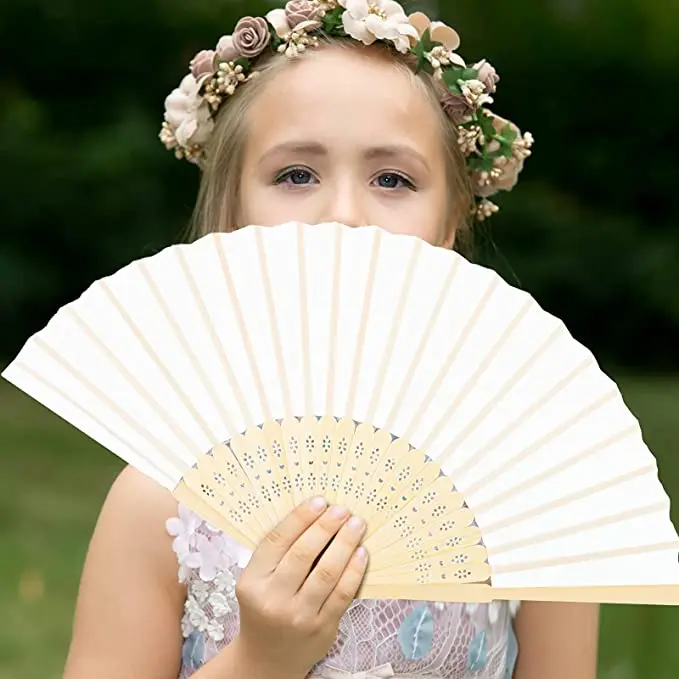 DIY Cute Wholesale Wooden Folding Bamboo Hand Fan With Pouch Chinese Folding Fans Silk Veil Fans