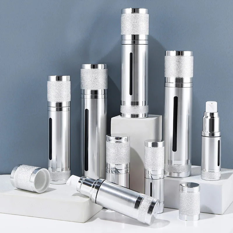 10ML 15ML 20ML 30ML 50ML 80ML 100ML 120ML Silver Tumbled Vacuum Cosmetic Pressed Lotion Dispensing Empty Bottle