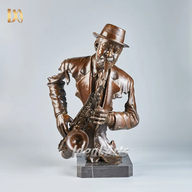 H38cm Wholesale home decor music instrument sculpture small metal brass bronze music figure jazz musician statue for sale