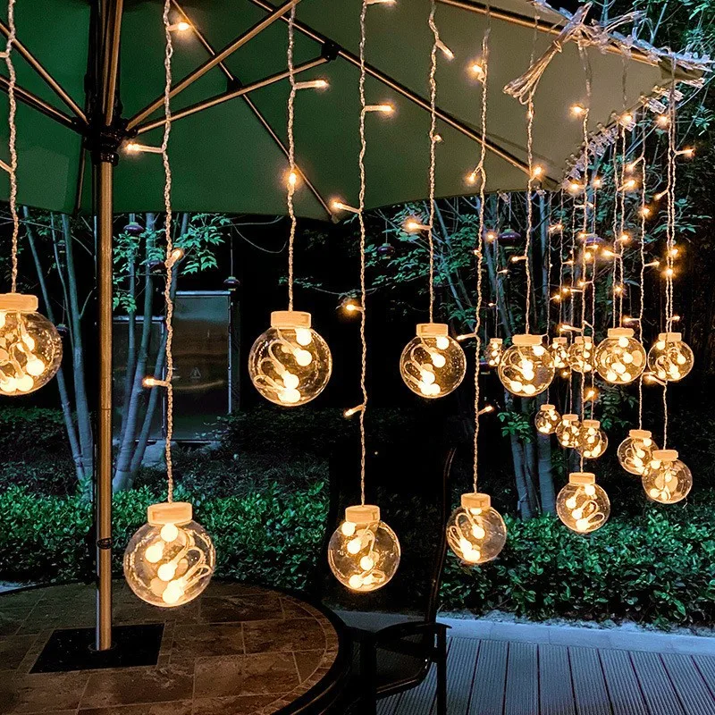 Indoor Decoration Wishing Ball String Light Christmas Led Ball Shape Flashing Curtain Lights