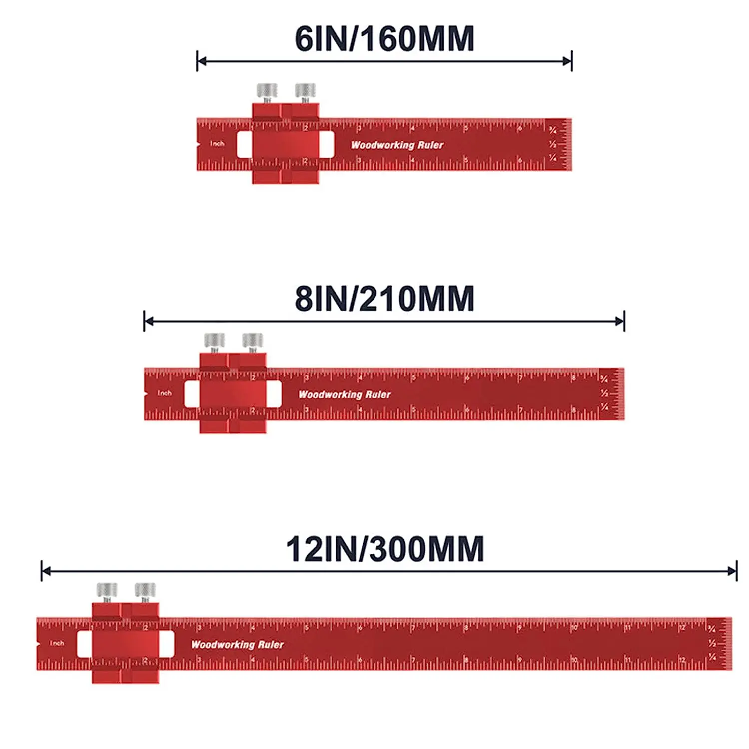 Popular Design 3Pcs Precision Pocket Metal Slide Rule Aluminum Alloy Ruler