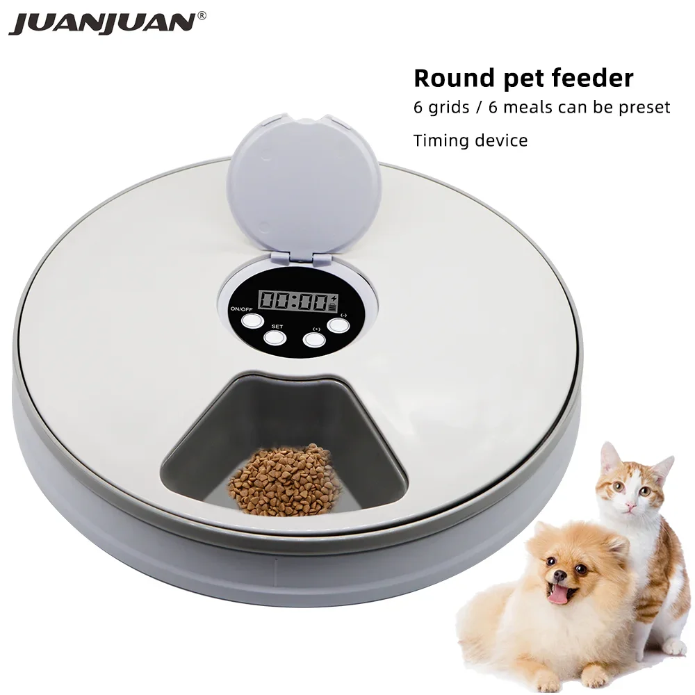 24 Hours Automatic Round Pet Feeder 6 Grids Timing Food Dispenser Voice Recorder Food Bowl For Cat Dog Pet