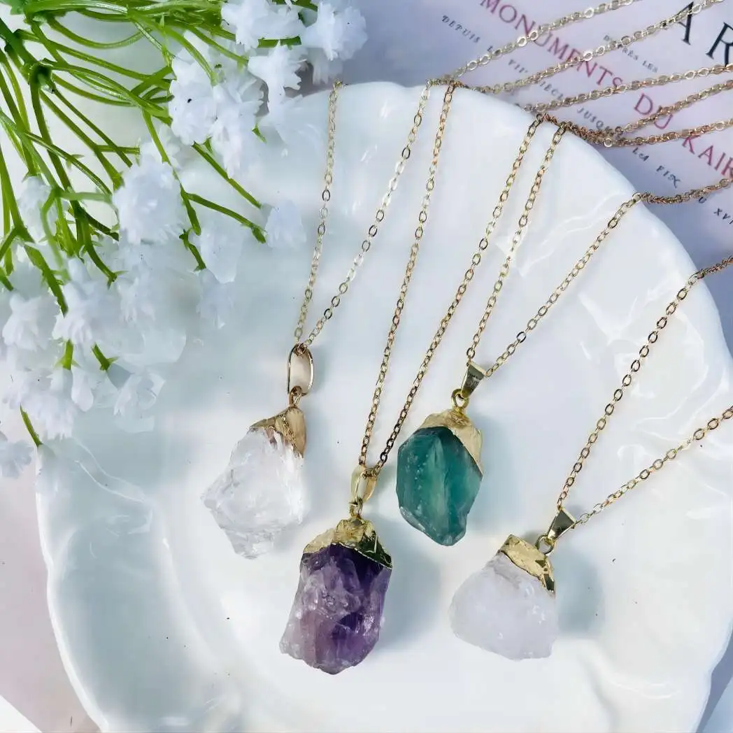 OEM ODM custom natural stone energy healing crystal colorful pendant 925 sterling silver stainless steel crystal necklace