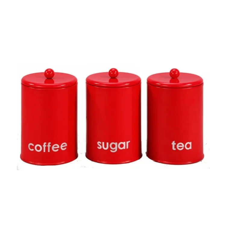 SET OF 3 HANDMADE GALVANIZED KITCHEN CANISTERS SET KITCHEN ROUND FOOD CONTAINER FOR SUGAR COFFEE TEA