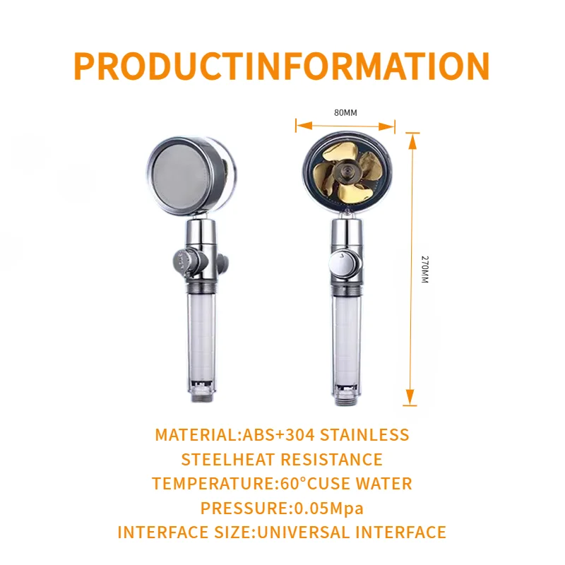 Strong Pressurization Spray Nozzle Water Saving Rainfall 360 Degrees Rotating With Small Fan Washable Hand-held Shower Head