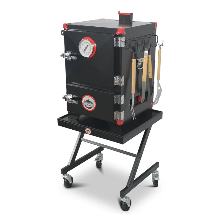Outdoor Picnic Oven Backyard Wood Charcoal BBQ Grill Smoker Trolley Smoker Trailer Vertical Meat Cooker Box