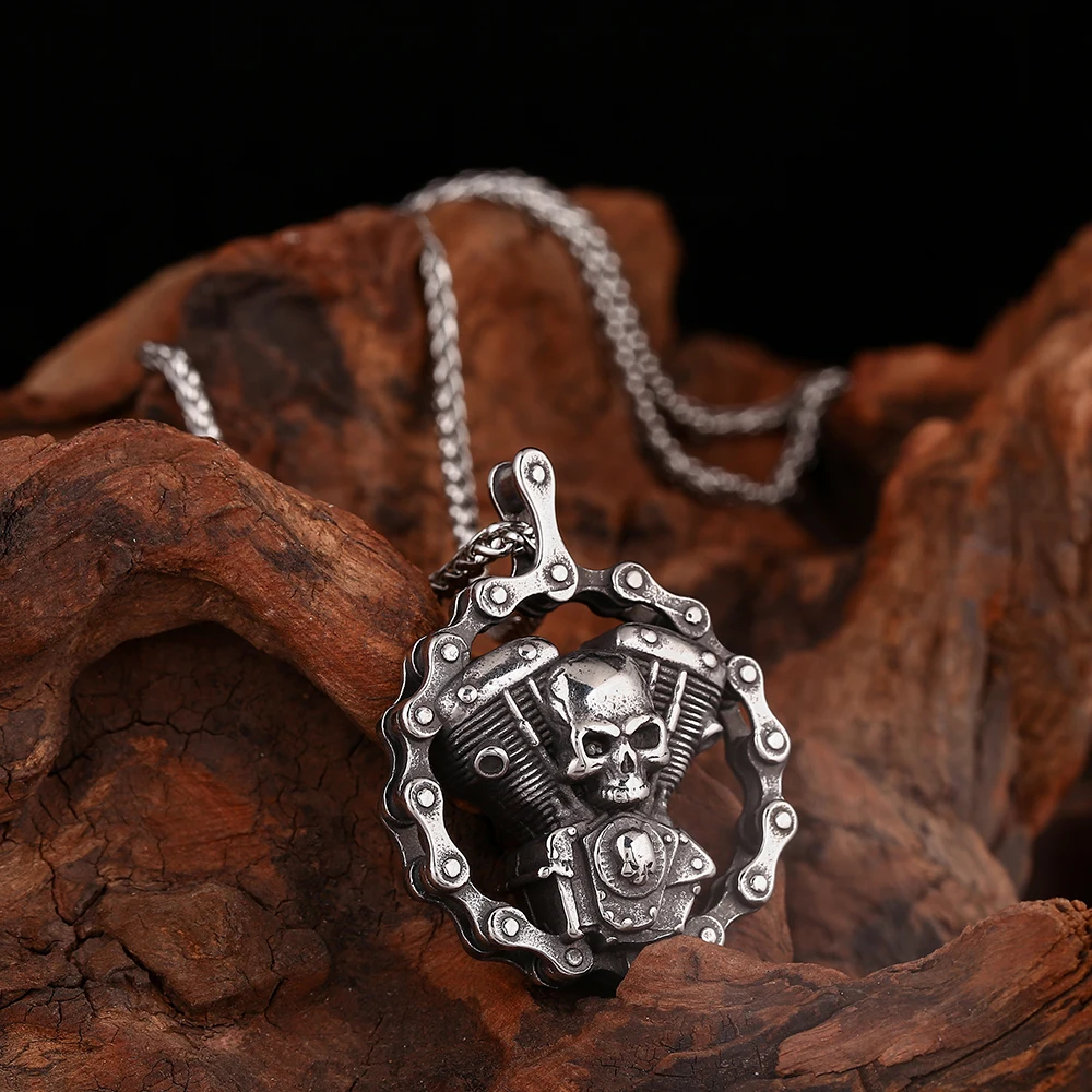 Mens Party Jewelry Halloween Gifts Vintage Horror Anger Skull Pendant Gothic Punk Biker Skeleton Chain Necklace