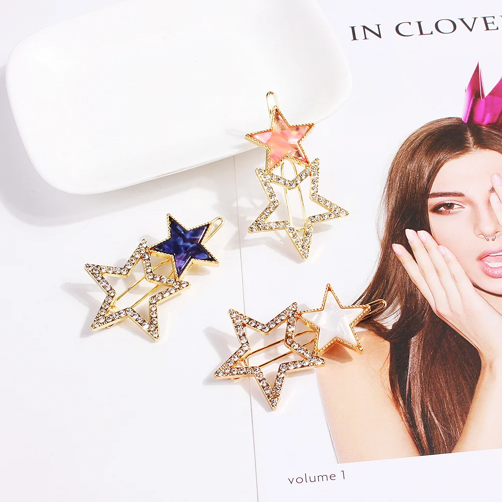BELLEGIRL new design hot selling hair clip accessories factory Colorful cute geometric hollow star alloy women hair clips