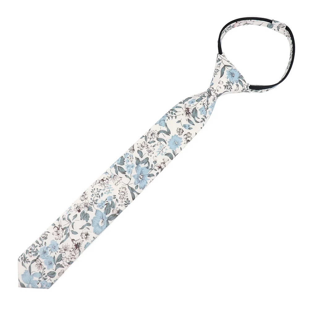 
Оптовая продажа, мужской галстук с индивидуальным логотипом, индивидуальный Ретро галстук на молнии из хлопка с цветочным принтом синего цвета для мужчин 