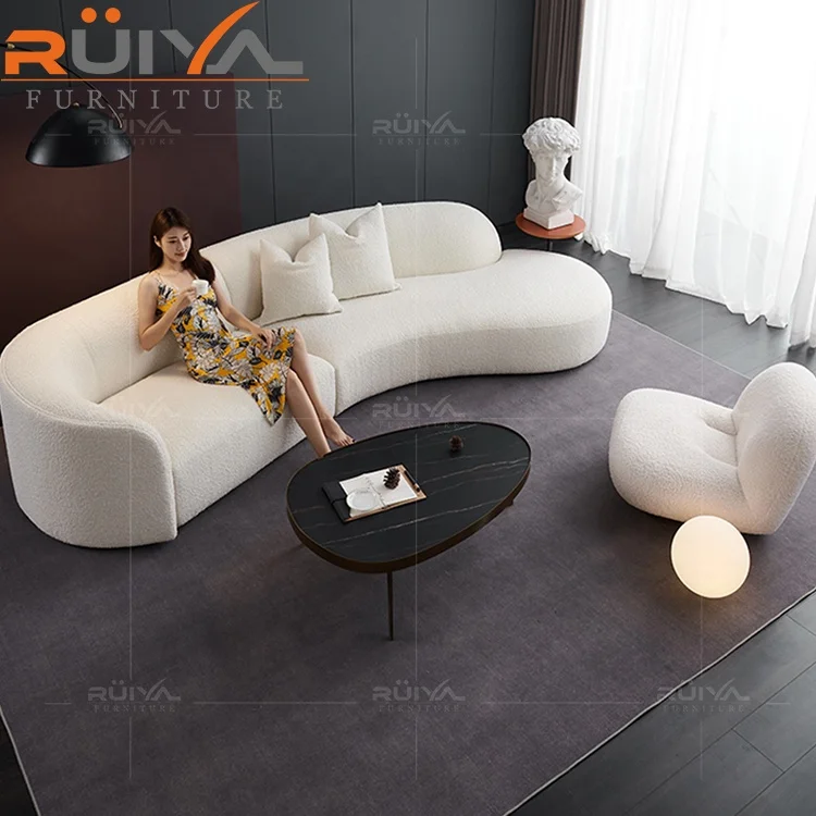 Customized and Affordable Teddy white velvet lounger curved living room sofa