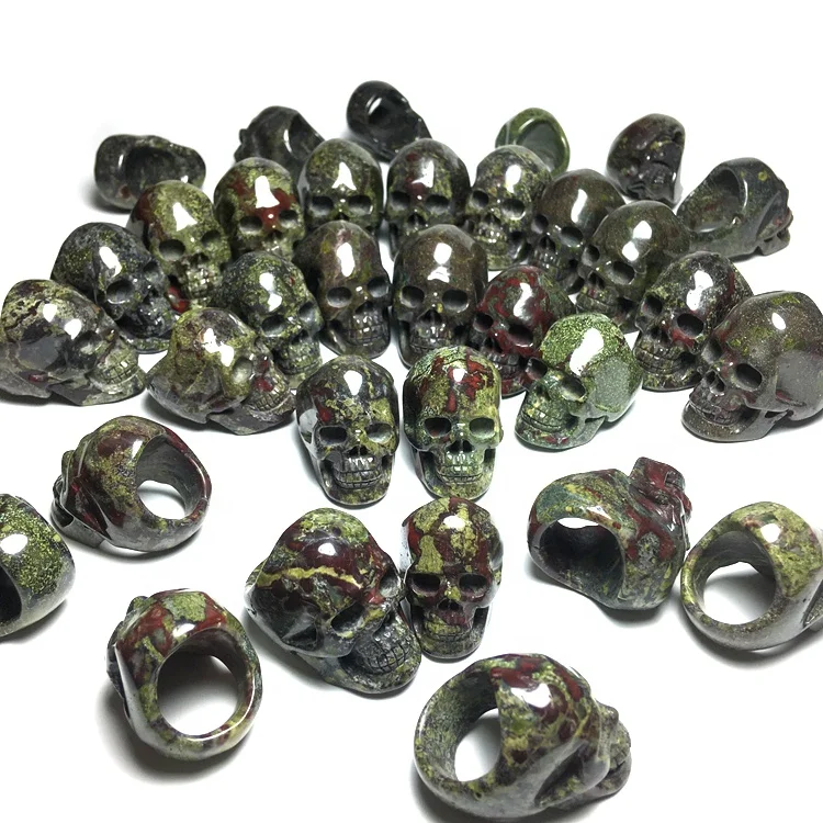 Natural Semiprecious Healing Stones Crystal Carved Ring Dragon Blood Stone Carved Stone Skulls Ring for Sale