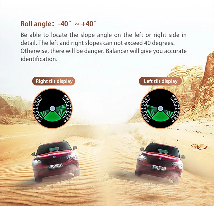 Vjoycar Auto Inclinometer Pitch Angle Alarm Off-road Latitude Longitude Display S90 Gps Slope Meter HUD