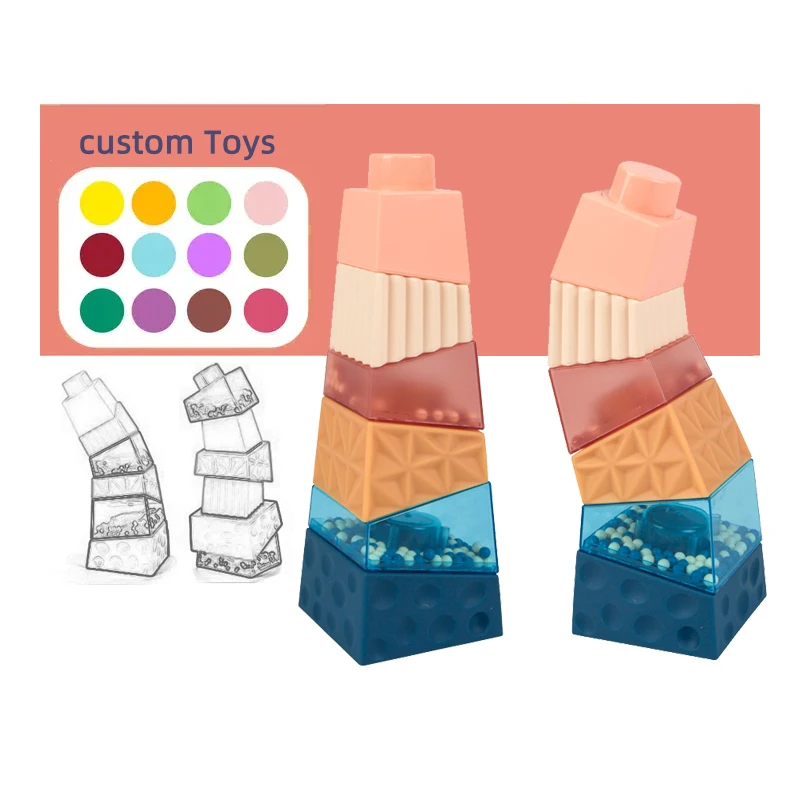 Montessori educational plastic kids bath stacked toy sorting stacking cups Stacking Brick Children Plastic Building Blocks