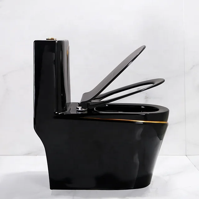 Luxury Bathroom Gold Ceramic Black Toilet WC Sanitary Ware Colored Pedestal Toilet