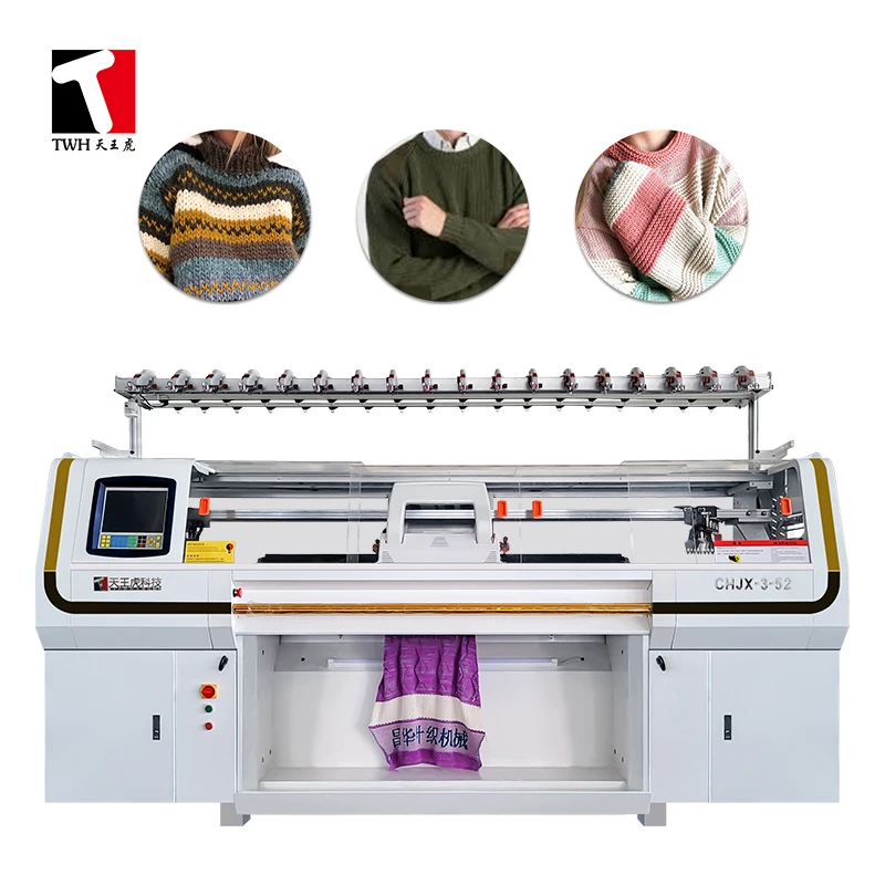 TWH OEM factory cheap price 3 system flat sweater knitting machine 10 gauge school uniform computerized flat knitting machine