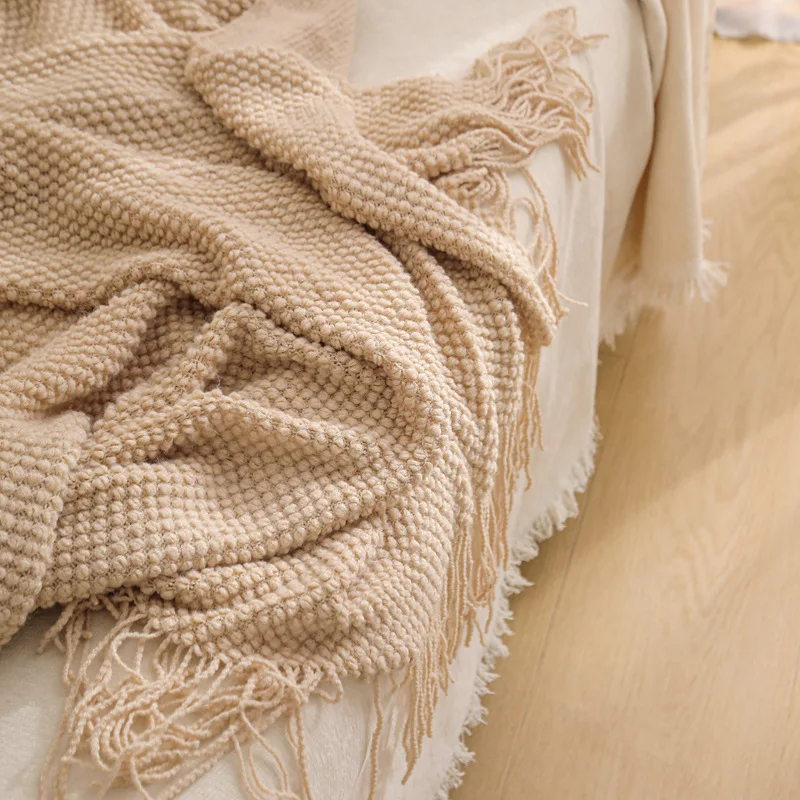 Nordic Style Bed Decorative Throw Warm Knitted Blankets throw Travel Air Blankets with Tassels