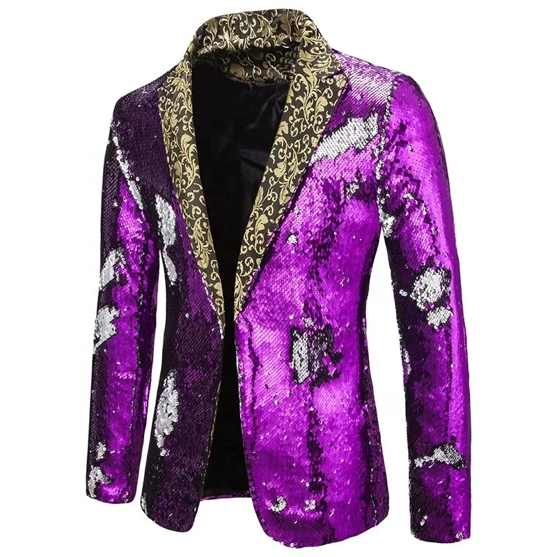 Fashionable Two-color sequined suit stage performance men blazer for singer and host, men jacket suit