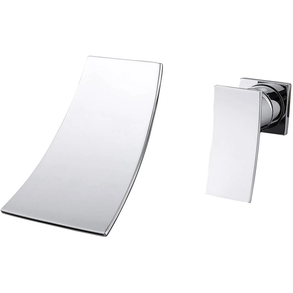 Unique Gold Brushed Faucet Series Wall Mounted 2 Hole Single Handle Waterfall Spout Hot Cold Water Basin Mixer Tap