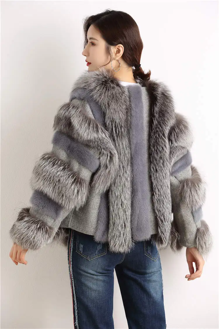 2021 Women winter luxury fluffy coat genuine mink fur gray coat