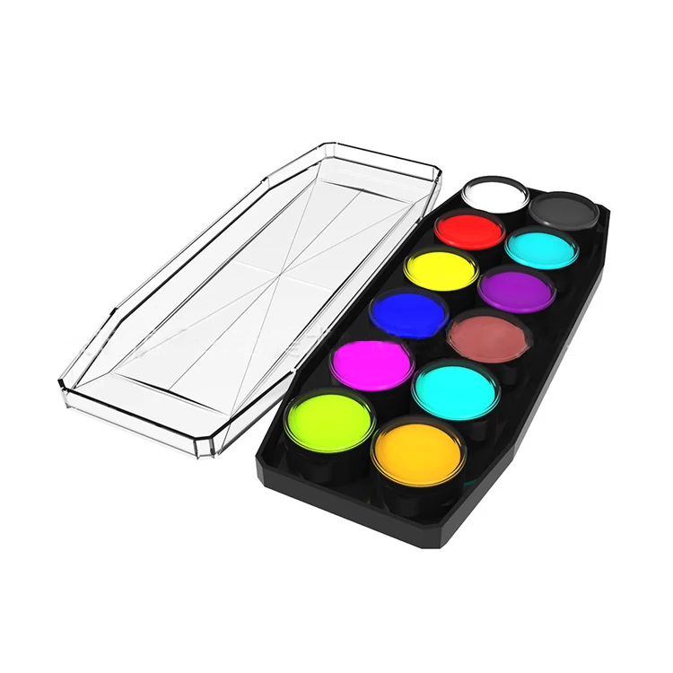 Оптовая продажа Хэллоуин Нетоксичная 12 видов цветов на водной основе белый абстрактных военный Чистка для лица и тела с красочными рисунками комплект профессиональный