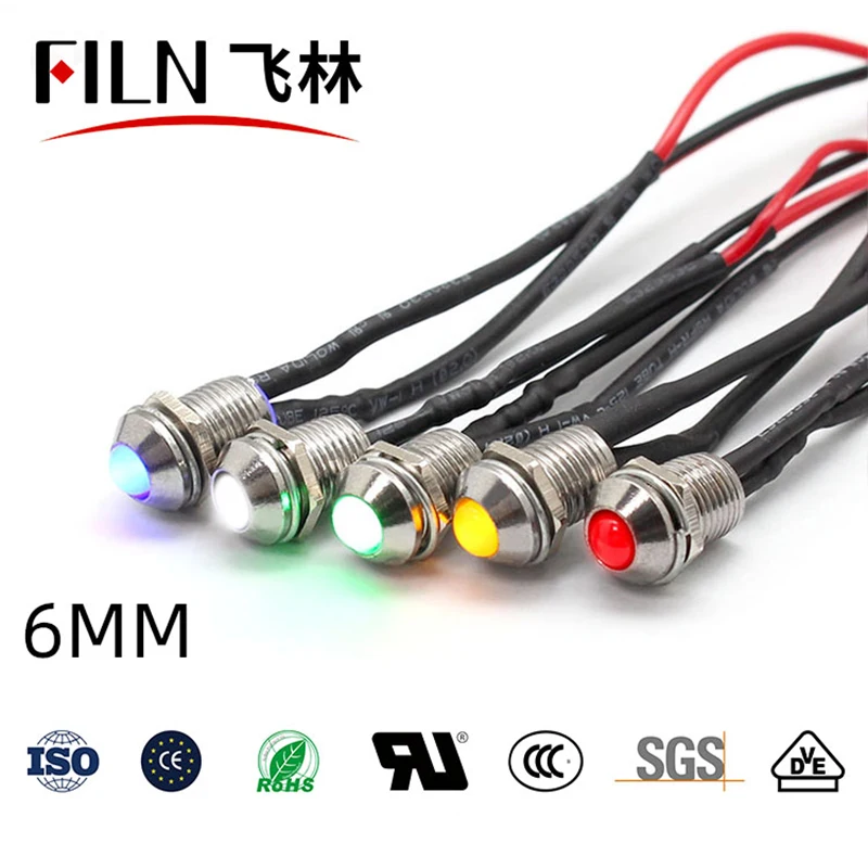 FILN 3mm led high brightness yellow blue red 120V 110V equipment indicator lights 6mm hole size pilot lamp signal lights
