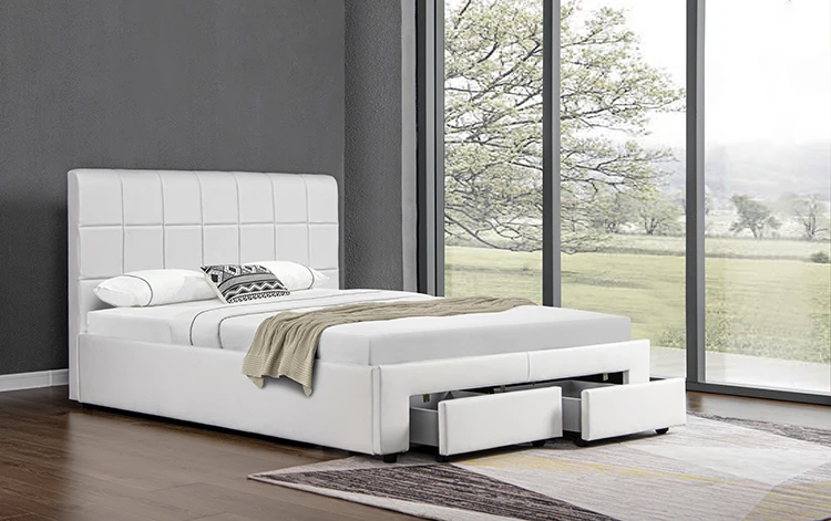 Willsoon Factory price king size double design wooden leather bed frame with storage Ottoman bed with drawers
