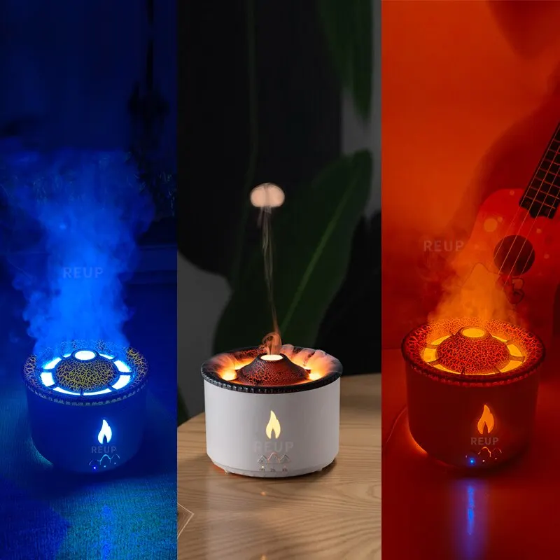 350ML Ultrasonic Flame Aroma therapy Machine Night Lamp Aroma Jellyfish Blue Fire Humidifier for Home Fragrance