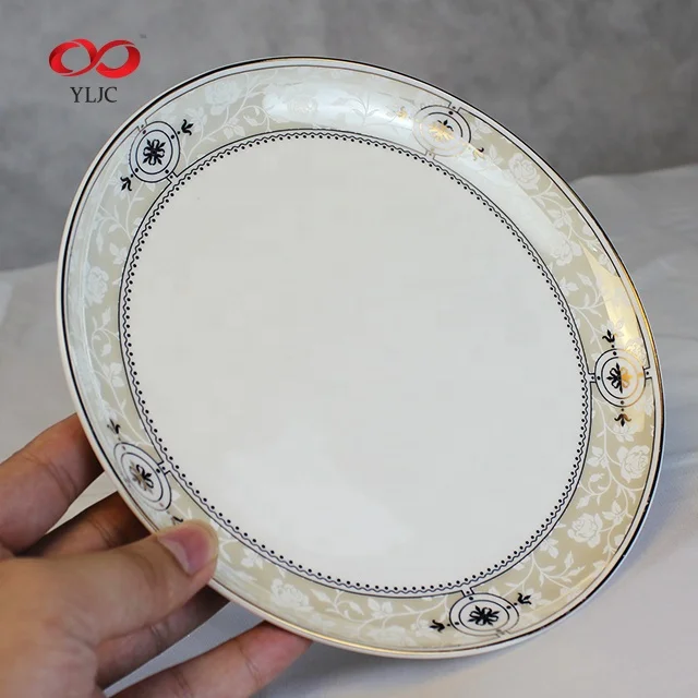 New Design Gold Rimmed Dinner Plate Bone China Sublimation Ceramic 8 Inch Plate