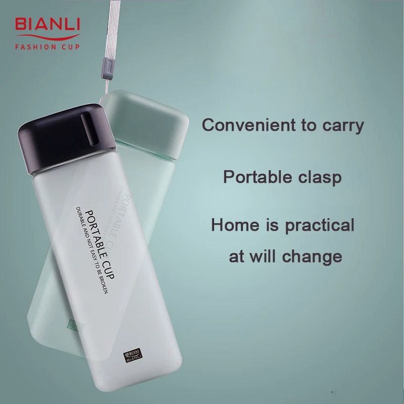 Wholesale Eco Friendly Reusable Square Water Travel Sports Plastic Bottles With Rope Customised Water Bottle