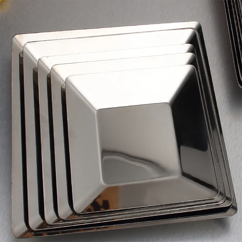 High Quality Stainless Steel Multi-functional Square Plate Dishes Various Sizes for Dinner Wedding Kitchen Storage Tray