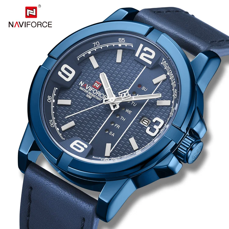 NAVIFORCE 9177 Top Quality Leather Strap Creative Day Calendar Unique Men Watch