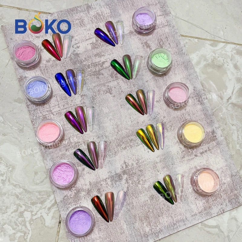BOKO Hot Selling Aurora Chameleon Pigment Nail Magic Mirror Chrome Powder For Nail Decor
