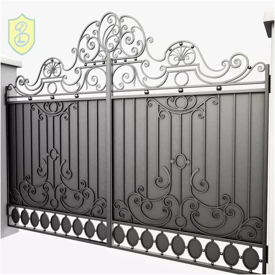 Driveway Wrought Iron Gate Outdoor Unbreakable Elegant Main Frame Double Door Iron Gates