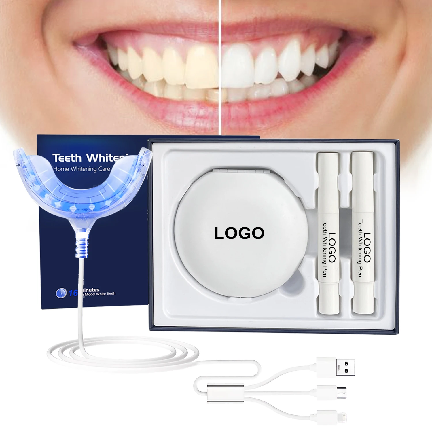 Private Logo Non Peroxide Teeth Whitening Pens SmartPhone Powered 16 or 24 LEDs Light CE Teeth Whitening Kit