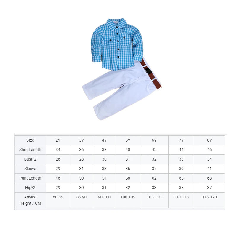 wholesale children clothes blue plaid boys shirt white pants two pieces boys wear kids clothing sets