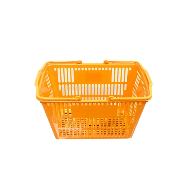 MOQ 100 PCS hand plastic basket 12.5L two handles carry plastic supermarket shopping basket for sale