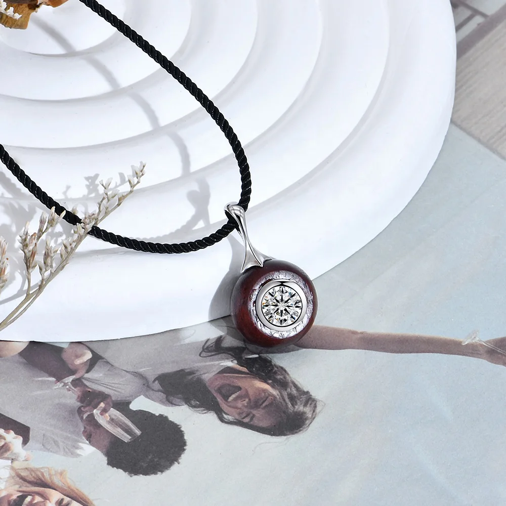 CC Jewelry Fashionable Natural Wooden Jewelry Eco-Friendly Copper Pendant Necklace and Rope Chain 925 Silver-Plated Necklace
