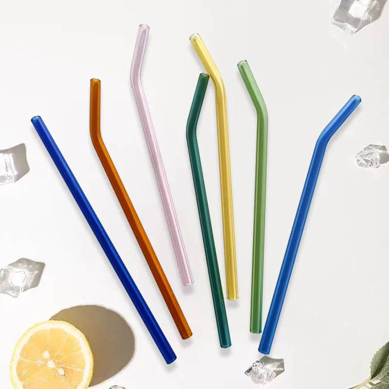 Wholesale transparent glass straw set color straight straw heat-resistant and eco-friendly borosilicate glass curved straw