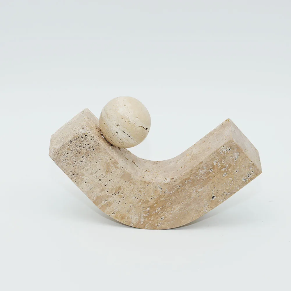 Simple Creative Wabi-Sabi Wind Yellow Cave Stone Ball Polished Geometric Curved Decoration Home Jewelry-Model House Sales