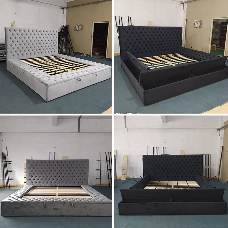 CY Luxury Customized Bedroom Furniture Modern Leather Wooden Furniture King Size Upholstered Storage Camas Adult Beds