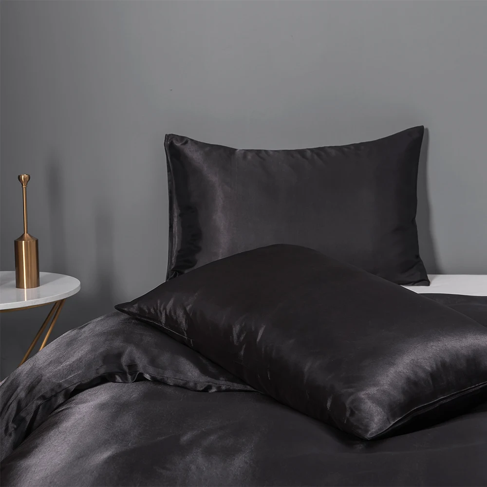 Premium OEM Factories Polyester Pink Black Grey Home Textile Satin Comforter Bedding Sets For Queen