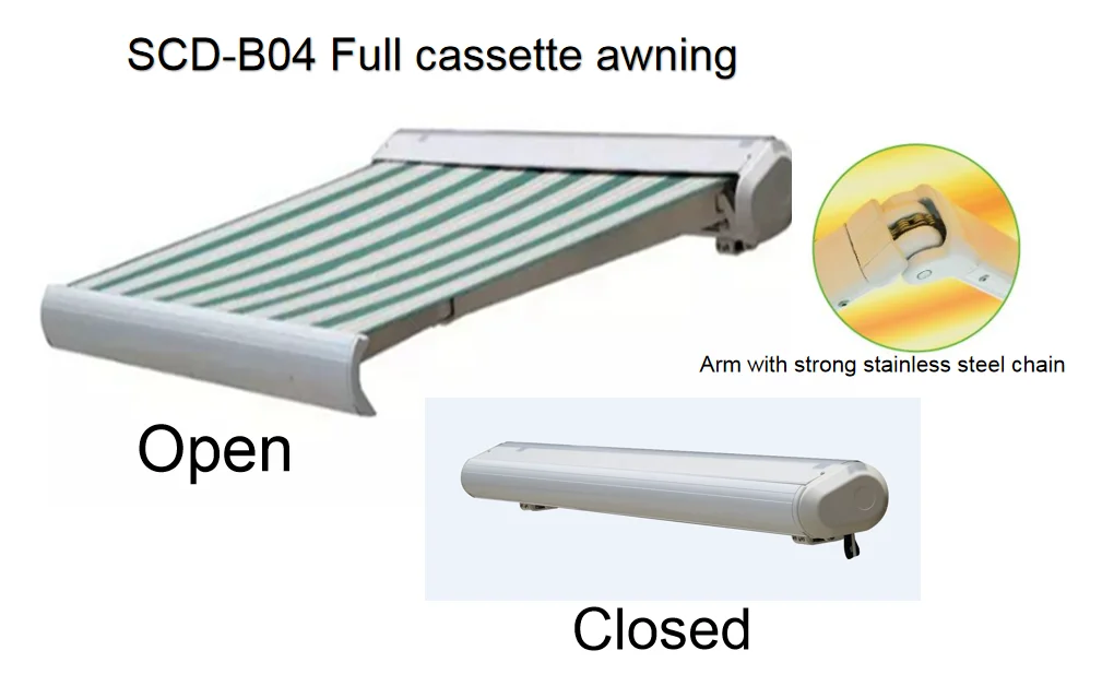 Outdoor Sunshade Aluminum Patio Motorized awning Manual Control Retractable Full Cassette Awning retractable awning for sale
