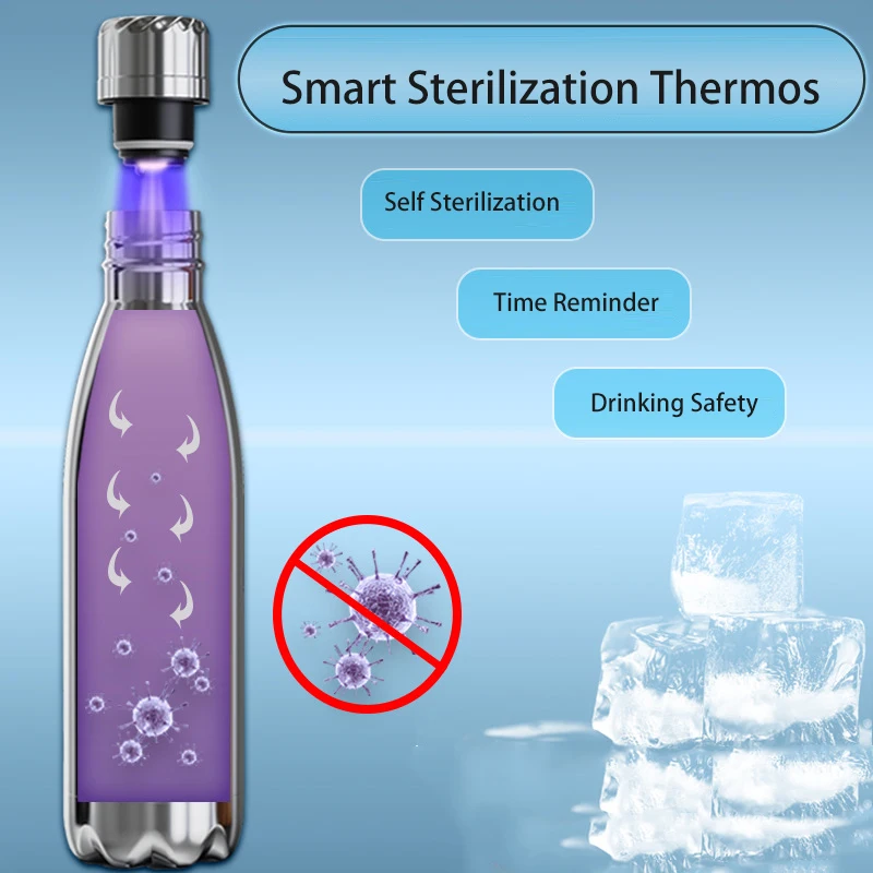 OEM 500ml Factory Stainless Steel Uv Water Purifier Lid Uv Light Self Cleaning Insulated Smart Vacuum Water Bottle Sports Bottle