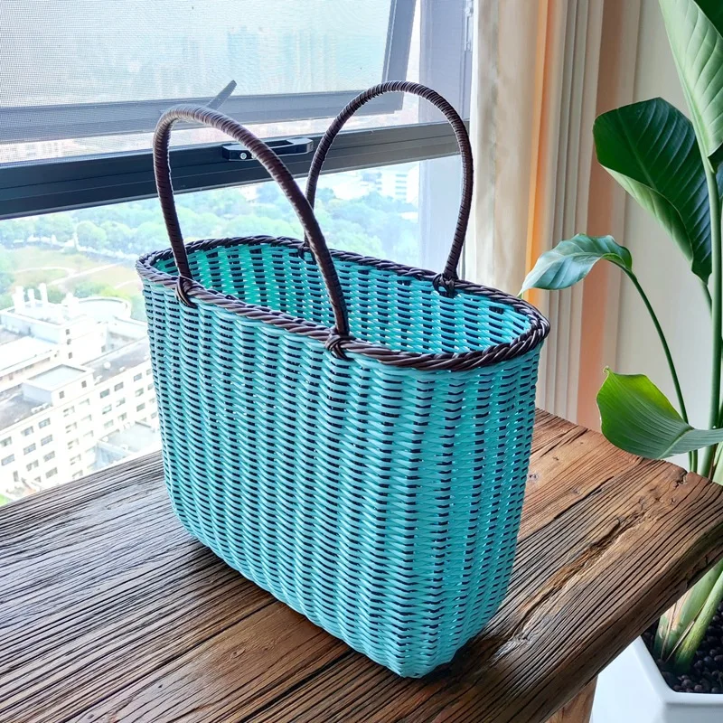 Portable Rattan Hand-woven Colored Shopping Basket Flower Desktop Storage Basket