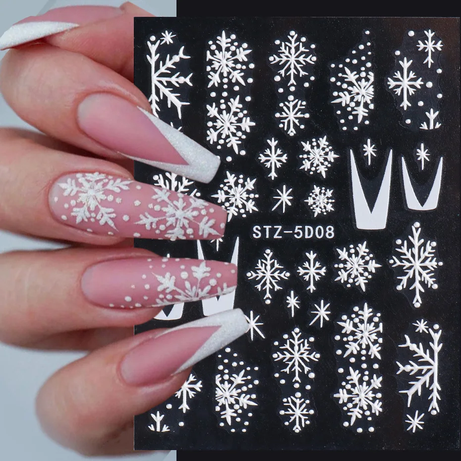 Christmas Snowflake Stickers Embossed 5D Nail Art Foil