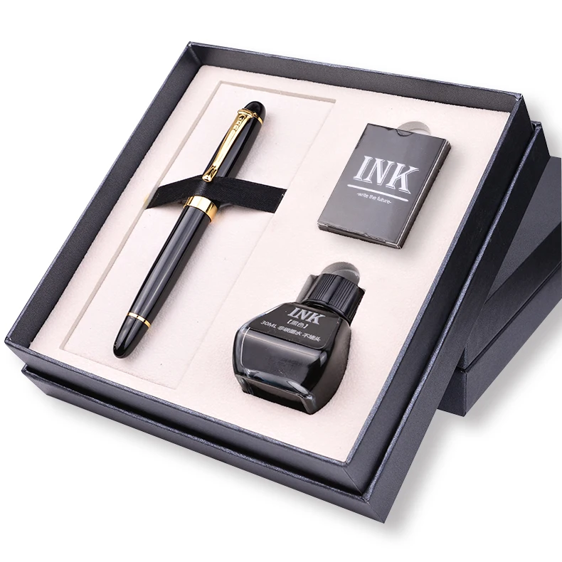 Металлическая ручка для подписи с логотипом на заказ, с чернилами и карманом для чернил, Подарочная коробка, набор для праздничного подарка