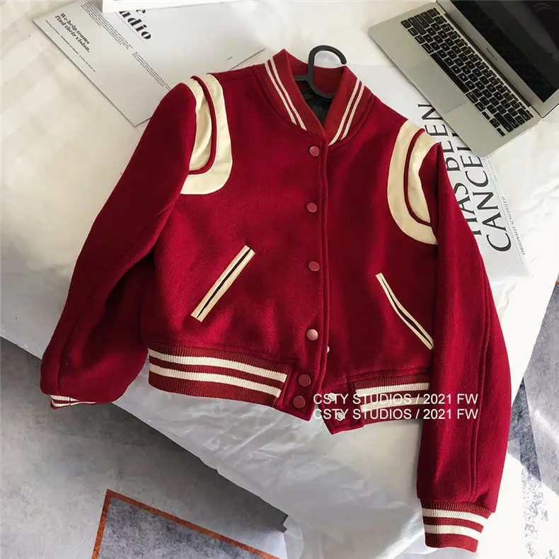 2023 Fashion Baseball Fall Jackets For Women Patchwork Crop Top Jackets Coats Red Varsity Bomber Jacket women