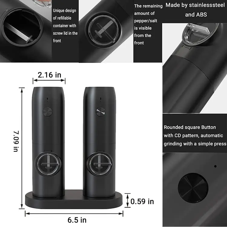 Automatic Spice Grinder Shakers Refillable USB Rechargeable Electric Salt and Pepper Mill Set